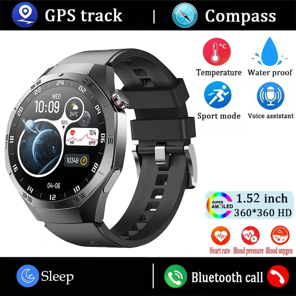 2025 Novo para Android e iOS Smart Watch Masculino Tela AMOLED GPS Trajetória de movimento Frequência cardíaca Bluetooth Chamadas SmartWatch à prova d'água