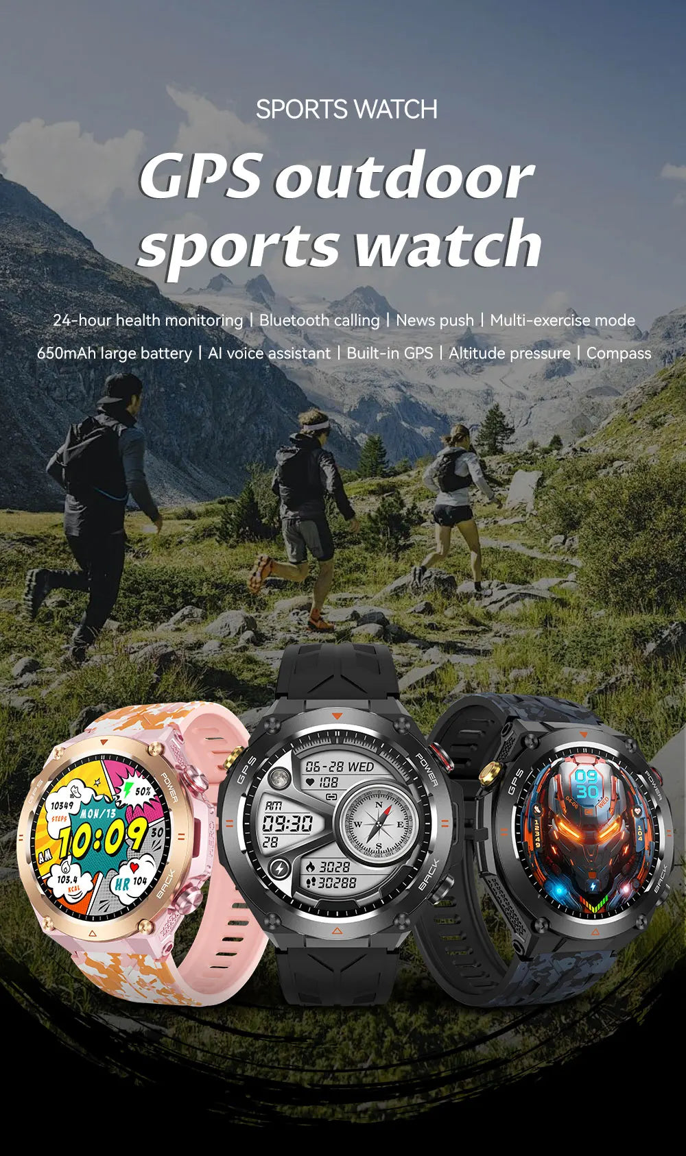 Novo relógio inteligente esportivo Xiaomi com GPS, à prova d'água, rastreador fitness, chamada Bluetooth, bateria de 650 mAh, pulseira feminina, 2025
