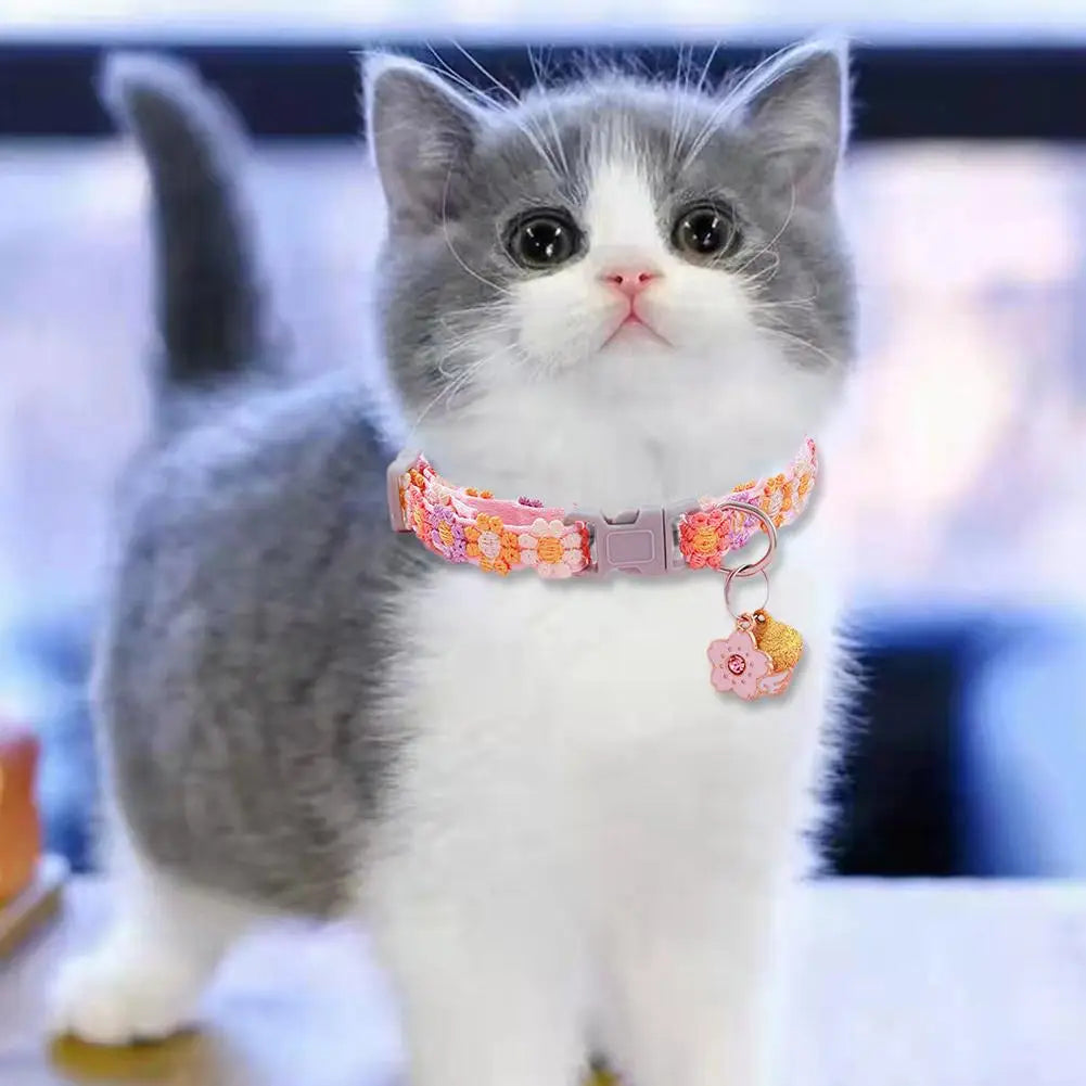Pet Collar With Bell Cartoon Footprint Colorful Dog Puppy Kitten Collar Adjustable Safety Bell Ring Necklace Pet Accessories