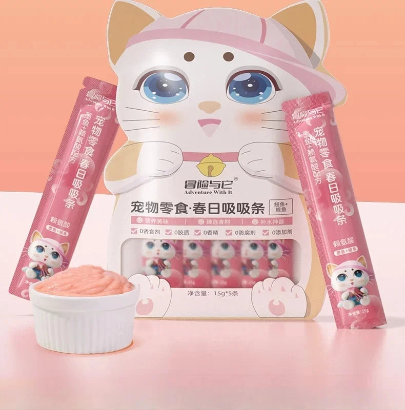 15g*5 Bag Pet Snacks Fish Oil Cat Strips Cat Wet Food Hydrating Cat Snacks Nutrition Salmon eel anchovy Chicken Cat Liquid Snack