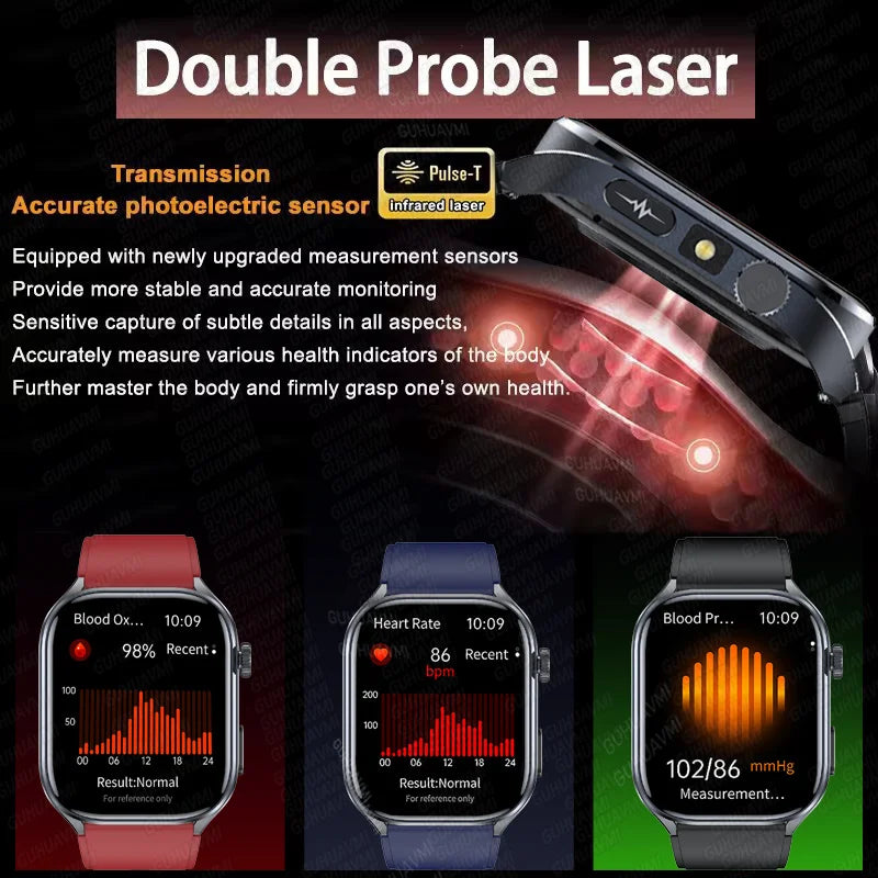 Novo relógio inteligente masculino 2025, pressão arterial, saúde, oxigênio no sangue, ácido úrico, lipídios, rastreador de fitness, relógios Bluetooth, chamada, ECG, smartwatch