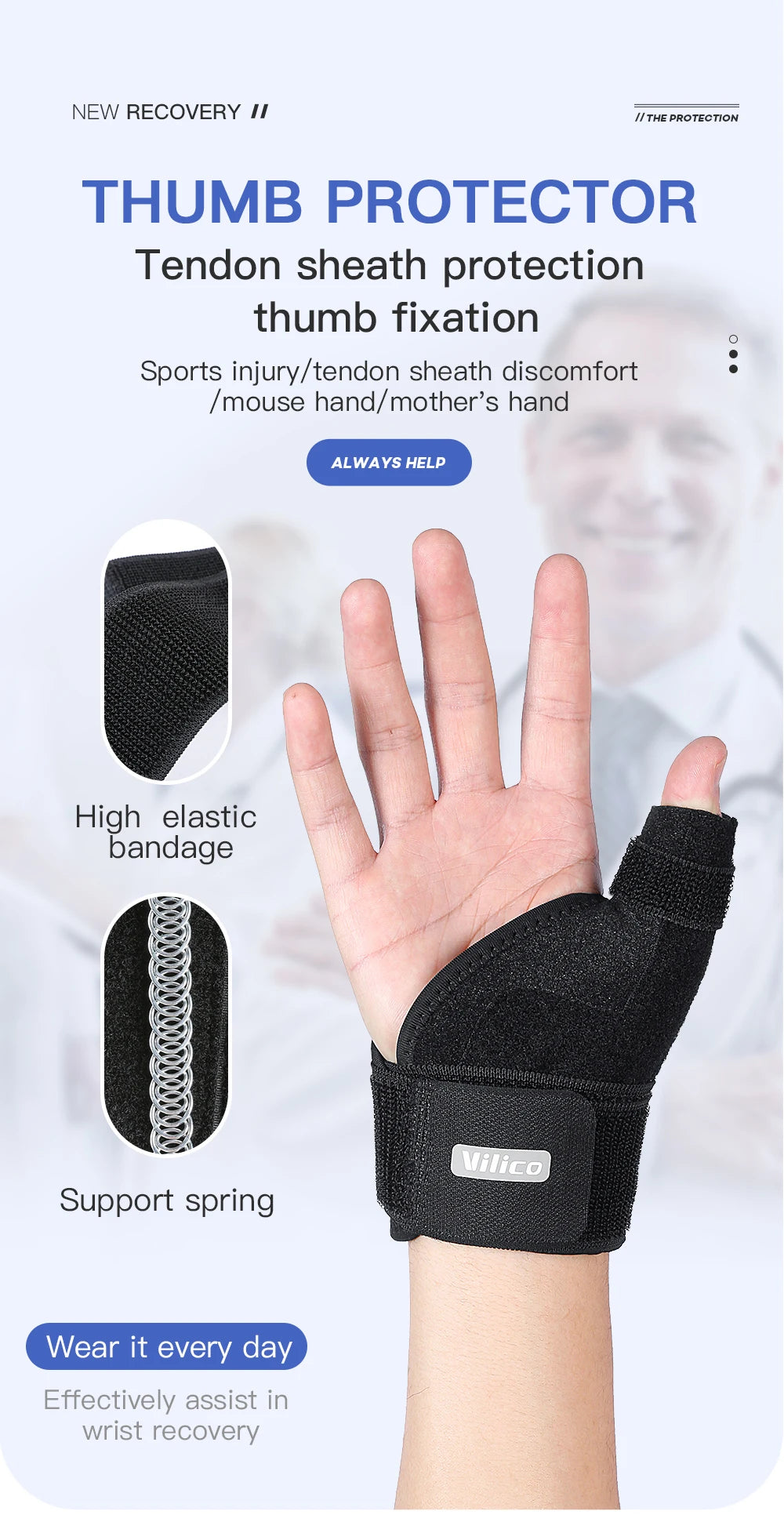 Faixa elástica de proteção da bainha do tendão com elasticidade ajustável para auxiliar na recuperação do polegar após lesão. Protetor de pulso.