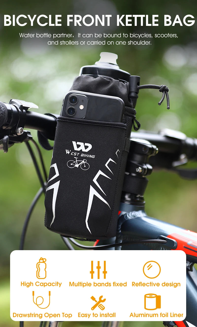 WEST BIKING Suporte para Garrafa de Bicicleta Ciclismo Garrafa de Água Bolsa Refletiva Chaleira MTB Bicicleta de Estrada Bolsa de Guidão Acessórios