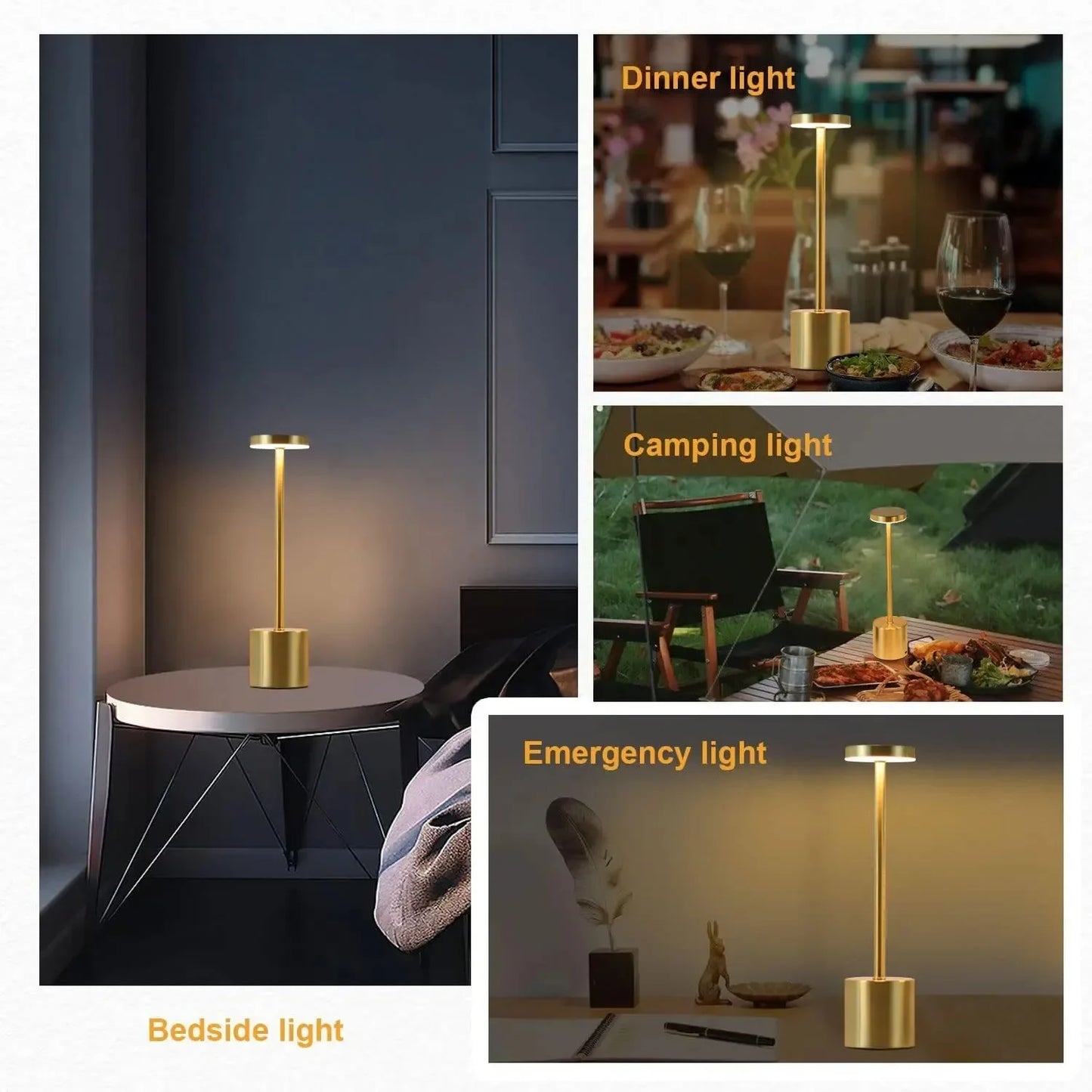 Luminária de mesa LED com sensor de toque, luz noturna de mesa, recarregável, sem fio, lâmpada de leitura, 3 cores, ajustável, luz ambiente criativa