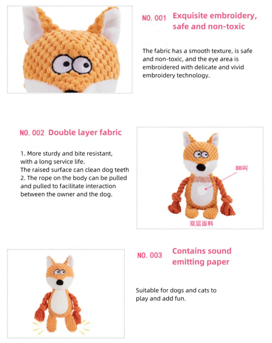 Brinquedo de empurrar fofo para animais de estimação, cachorro, auto-alívio, vocalização, elefante, raposa, gato, ranger de dentes e morder, brinquedo interativo de limpeza e mastigação
