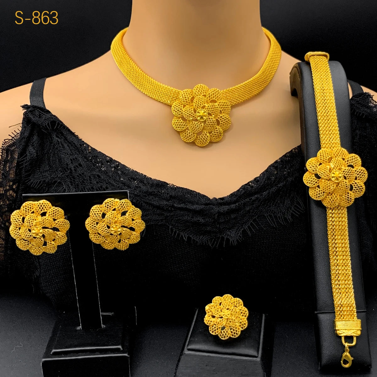 Conjunto de colar de flores de luxo Xuhuang para mulheres, conjunto de joias africanas banhadas a ouro, joias indianas, presentes de aniversário