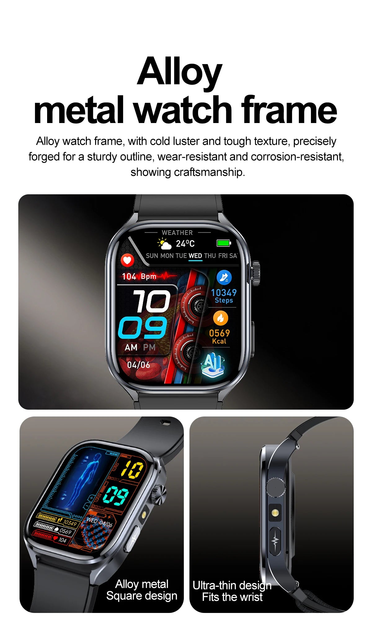 Novo relógio inteligente masculino 2025, pressão arterial, saúde, oxigênio no sangue, ácido úrico, lipídios, rastreador de fitness, relógios Bluetooth, chamada, ECG, smartwatch