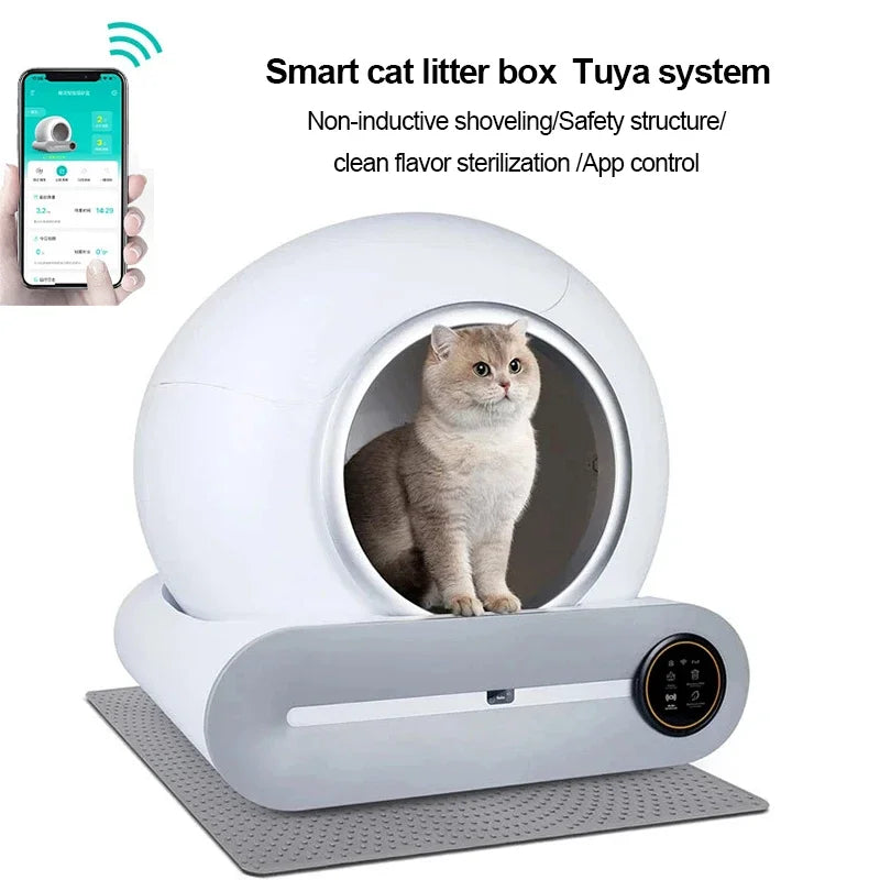Caixa de areia para gatos inteligente automática 2025, fechada, com controle de aplicação de autolimpeza, fragrância iônica, bandeja de lixo para animais de estimação