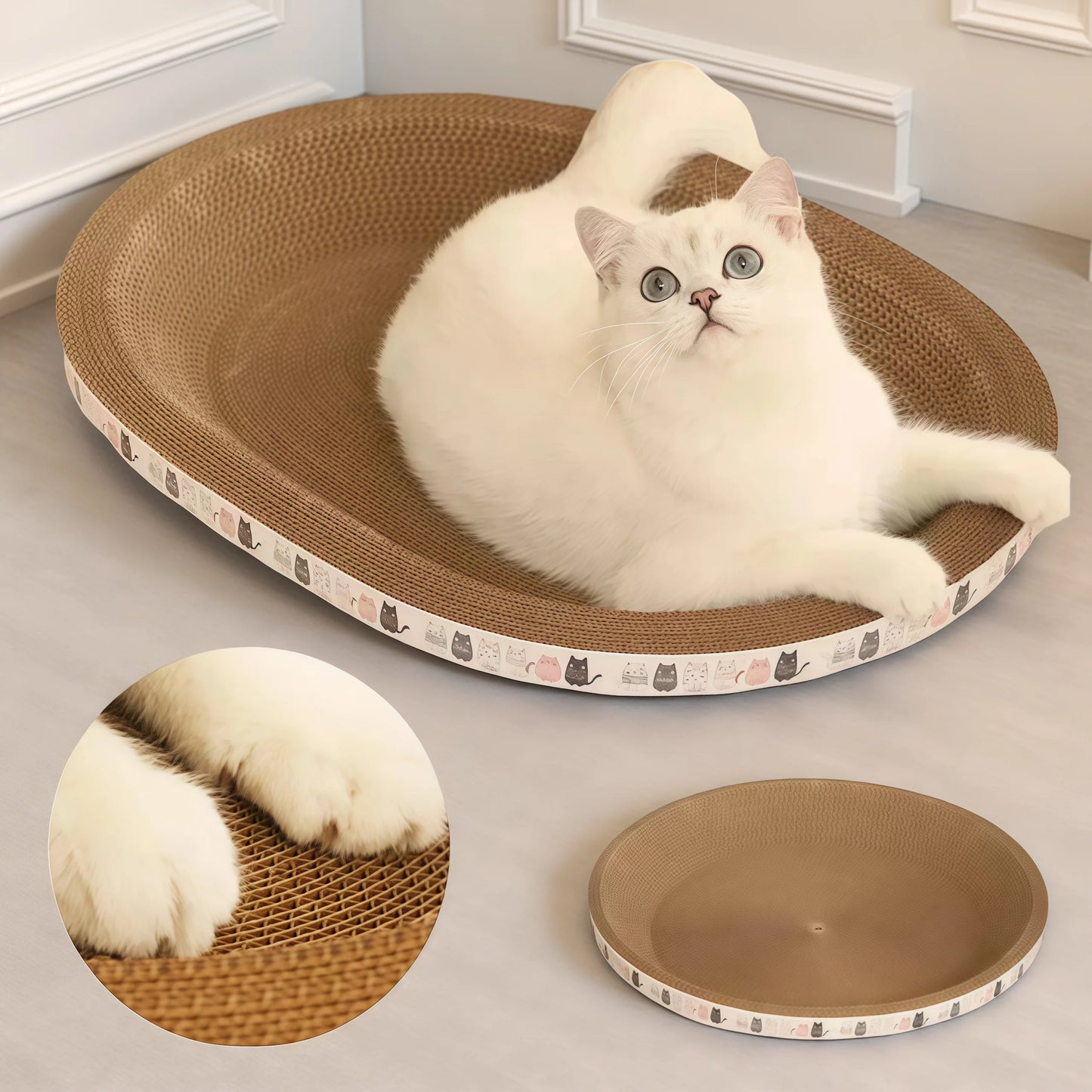 Cama para gatos e arranhador 2 em 1 - Ninho redondo resistente ao desgaste, design ondulado para dormir/triturar as unhas, multifuncional