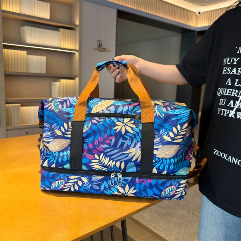 Bolsa de viagem masculina e feminina de grande capacidade para bagagem de mão, separação seco-molhado, bolsa esportiva de fitness, pacote de viagem de curta distância