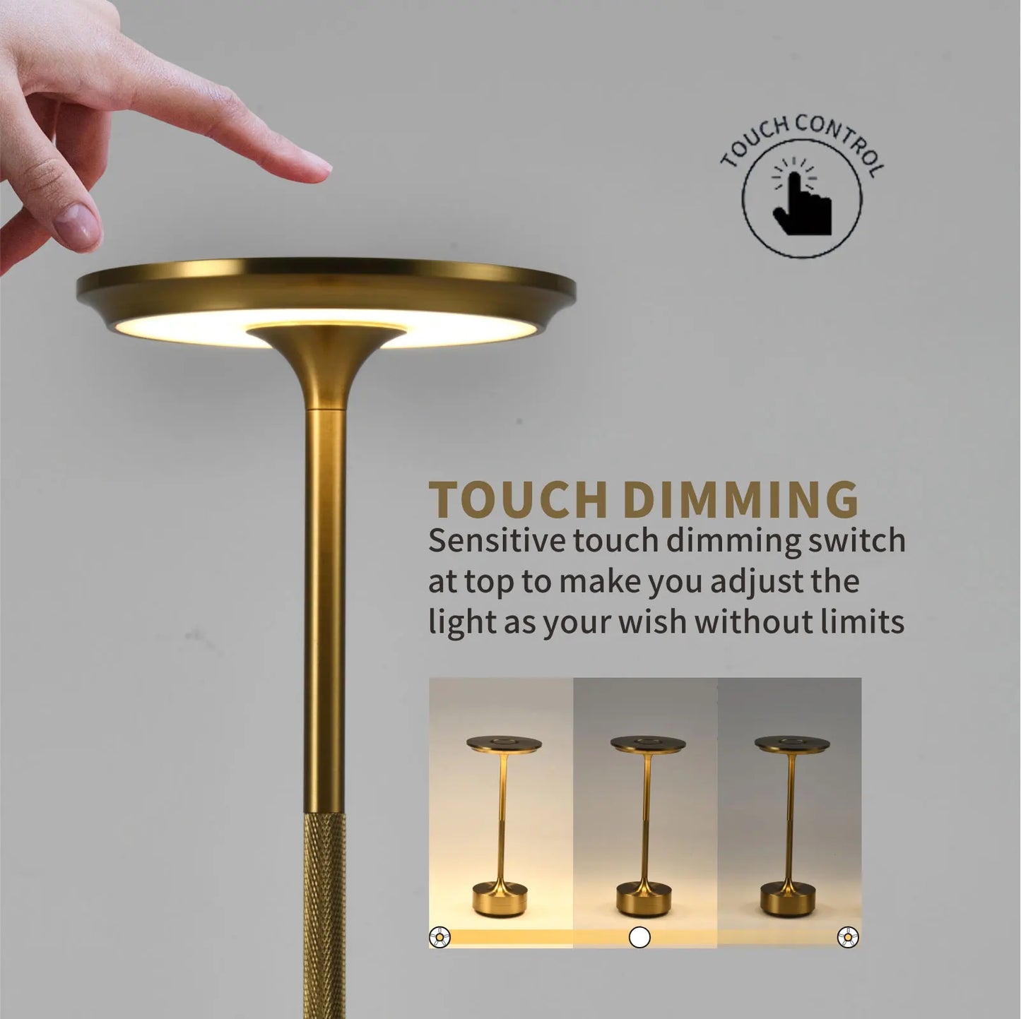 Luminária de mesa com carregamento USB, luminária de mesa de alumínio para restaurante e bar, ambiente de escurecimento, interruptor de toque com carregamento USB, decoração