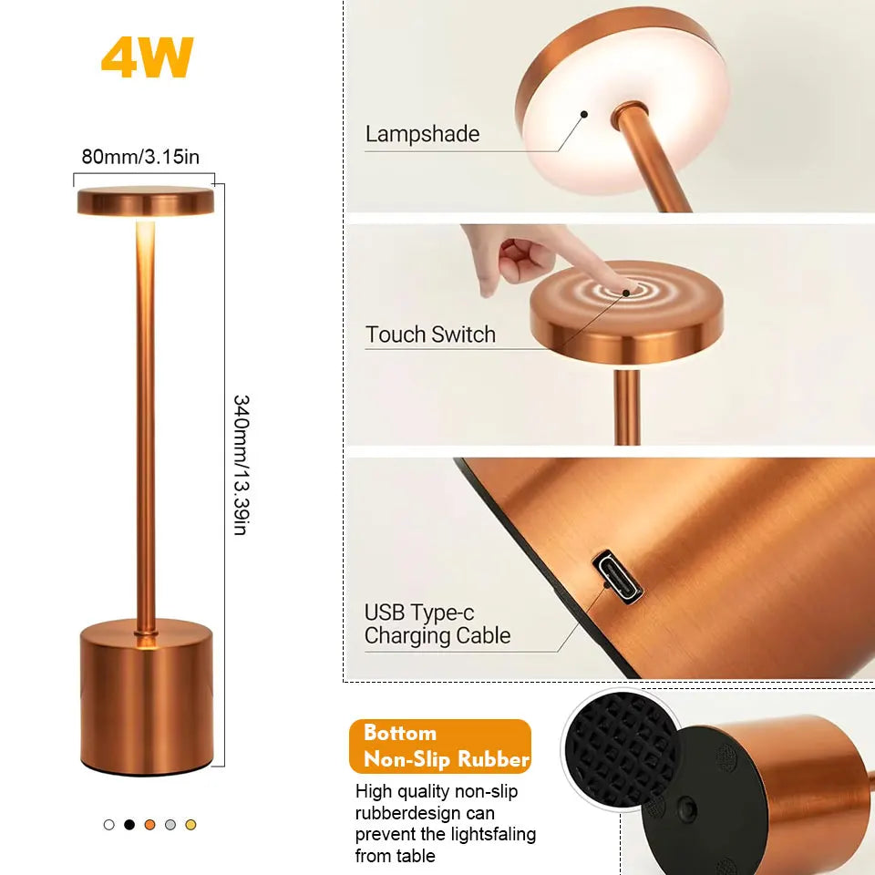 Abajur de mesa USB recarregável sem fio, abajur com luz noturna sensível ao toque, decoração para casa, abajur retrô portátil para quarto