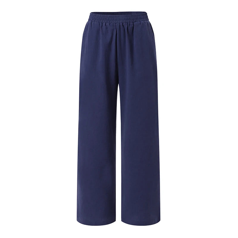 Calças femininas ZANZEA de verão com pernas largas, de algodão, para primavera, soltas, com cintura elástica, estilo palazzo, da moda 2023, lisas, casuais, compridas