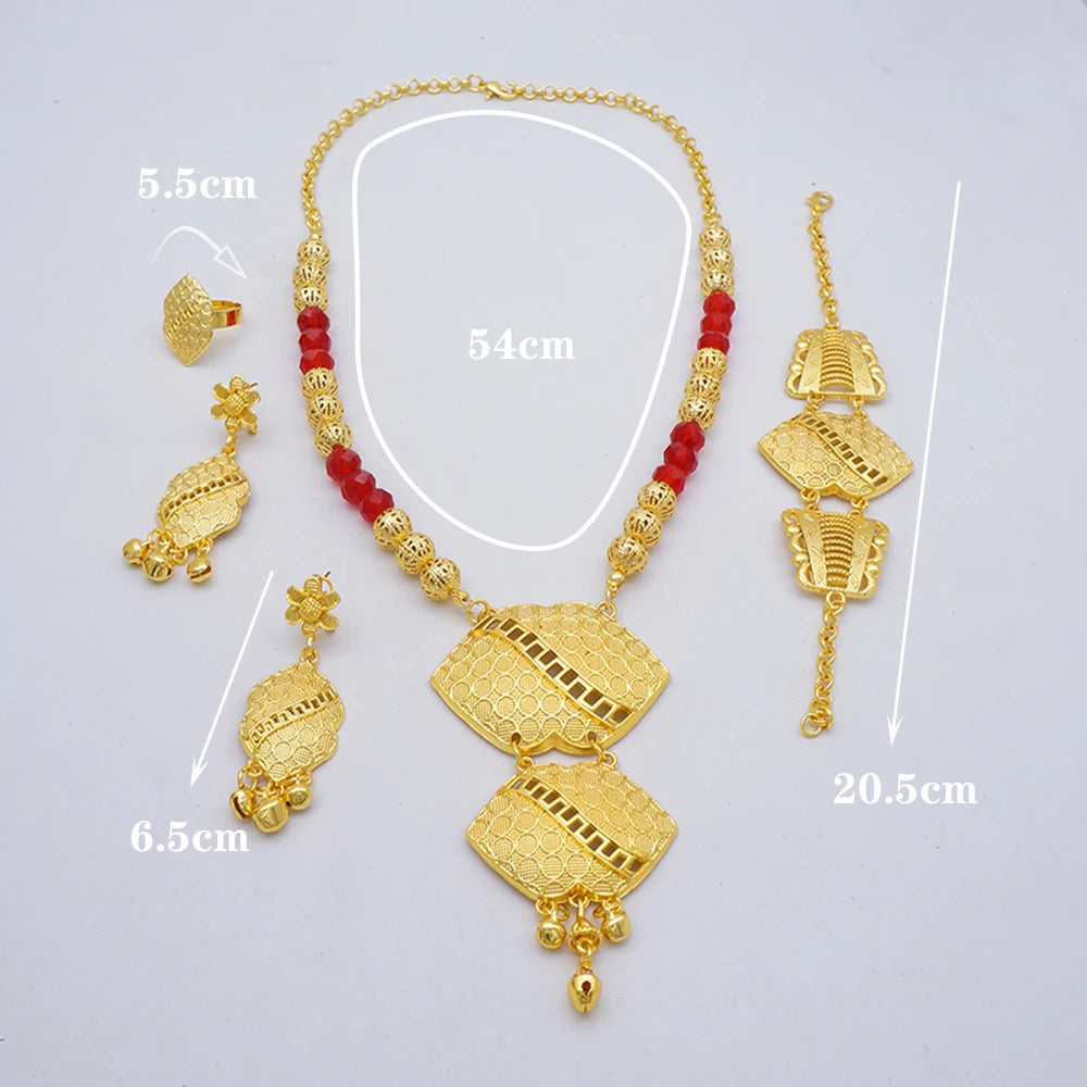Conjuntos de joias finas 2023 para mulheres, presentes de casamento, colar, pulseira, brincos, anel, joias com contas africanas
