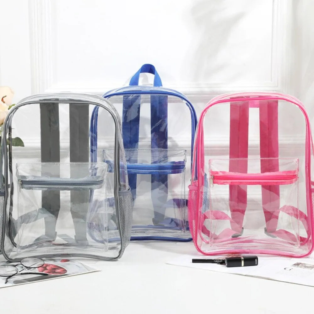 Mochila transparente de PVC para esportes ao ar livre, fitness, casual, viagem, visível, grande capacidade, à prova d'água, bolsa de ombro