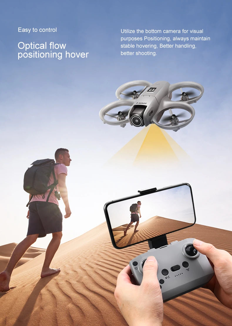 Mini drone Xiaomi D16 com câmera HD 8K ajustável de 180° e WiFi com fluxo de luz, drone de bolso para evitar obstáculos, quadricóptero RC