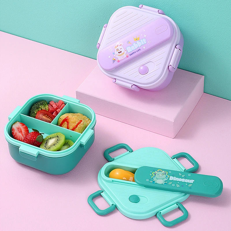 Lancheira de unicórnio com 3 grades para crianças, estudantes, sanduíche, frutas, recipiente para armazenamento de alimentos, caixa de bento de desenho animado para acampamento escolar