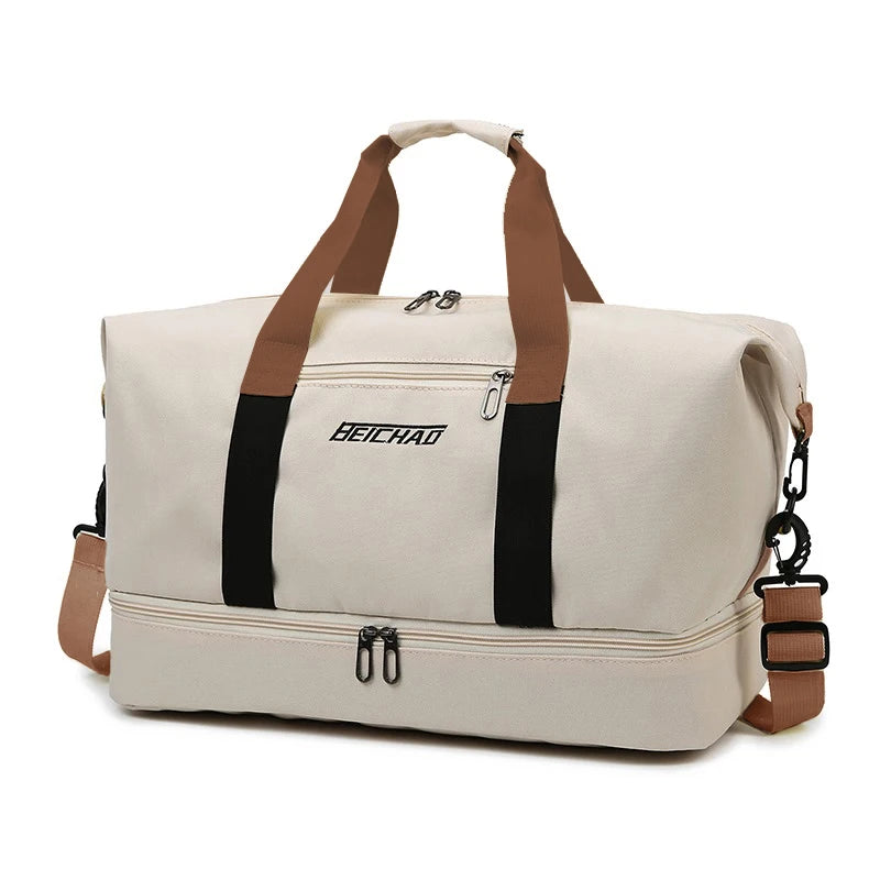 Bolsa de viagem masculina e feminina de grande capacidade para bagagem de mão, separação seco-molhado, bolsa esportiva de fitness, pacote de viagem de curta distância