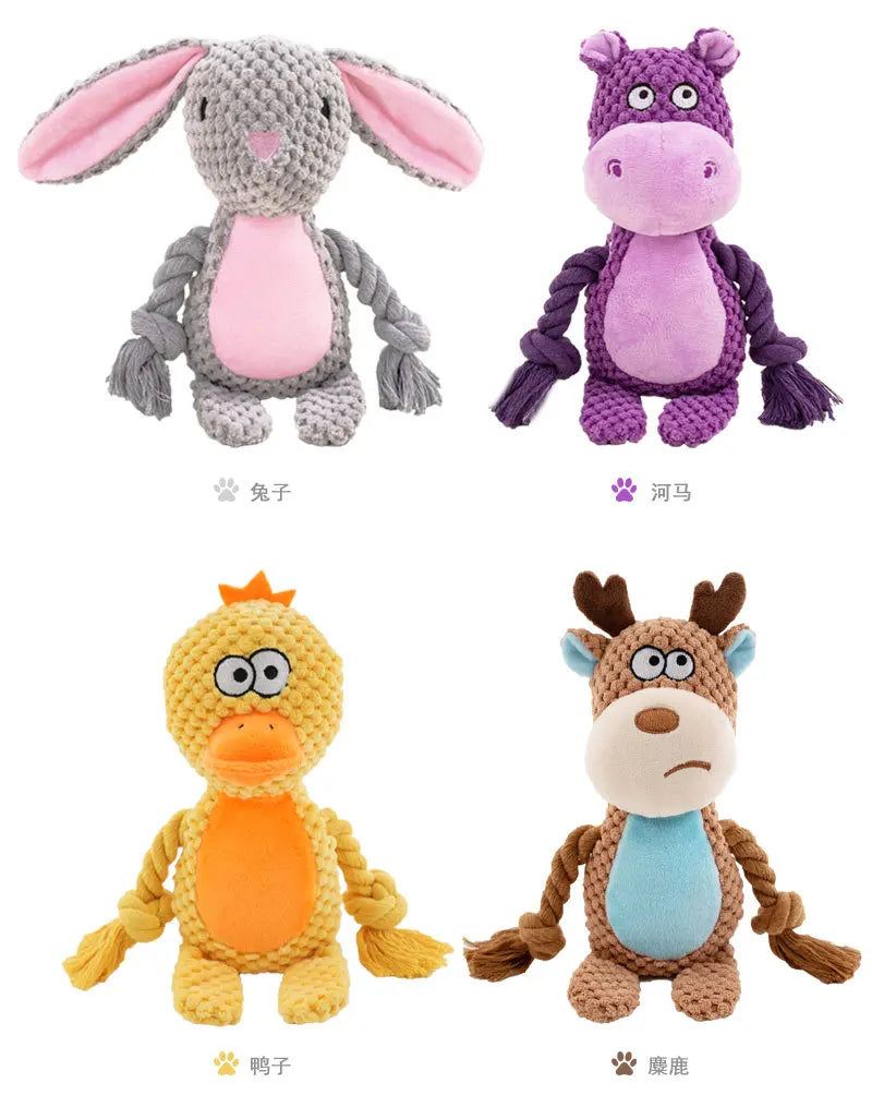 Brinquedos de pelúcia com corda que fazem barulho para cães: Raposa, Sapo, Porco, Animal, Puxador, Cordão de algodão resistente a mordidas - Treinamento interativo para vínculo de filhotes