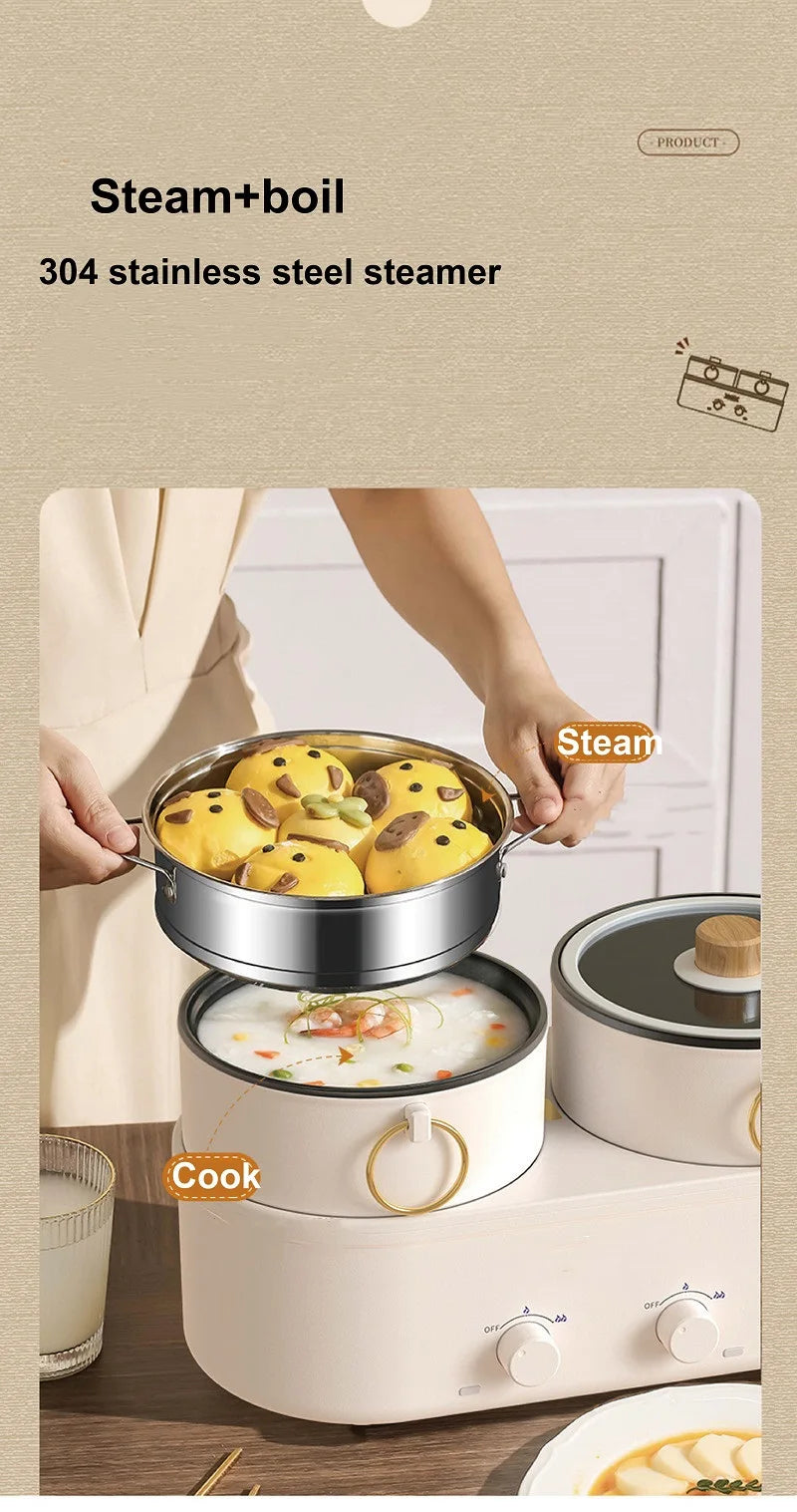 Panela elétrica doméstica de dupla capacidade de 1,8 L, panela elétrica Yuanyang multifuncional, frigideira elétrica antiaderente 220 V