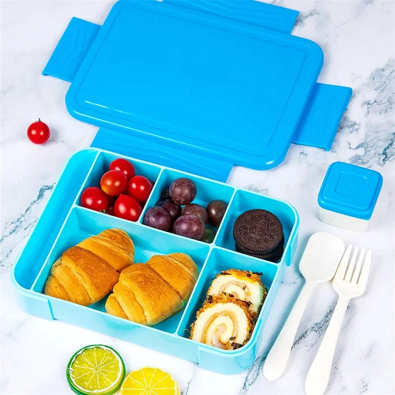 Lancheira Bento para adultos de 1330 ml, recipientes para alimentos com 6 compartimentos e utensílios de mesa para lanches, trabalho, escola, forno de micro-ondas, aquecimento