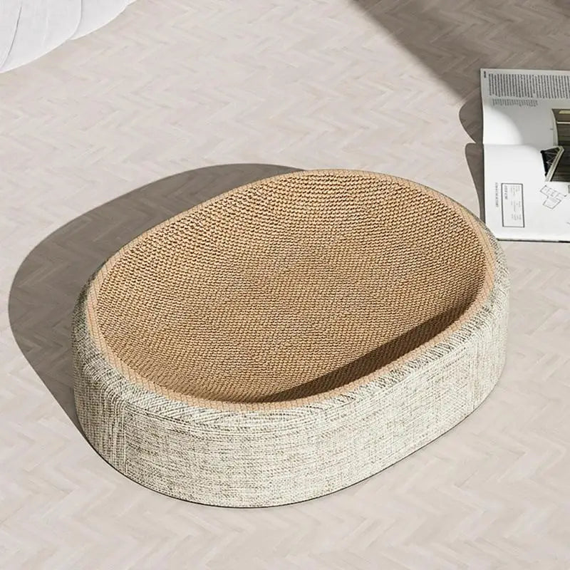 Arranhador oval para gatos, cama de sisal para arranhar, tapete de dormir multifuncional para animais de estimação, cama arranhadora para gatos descansarem