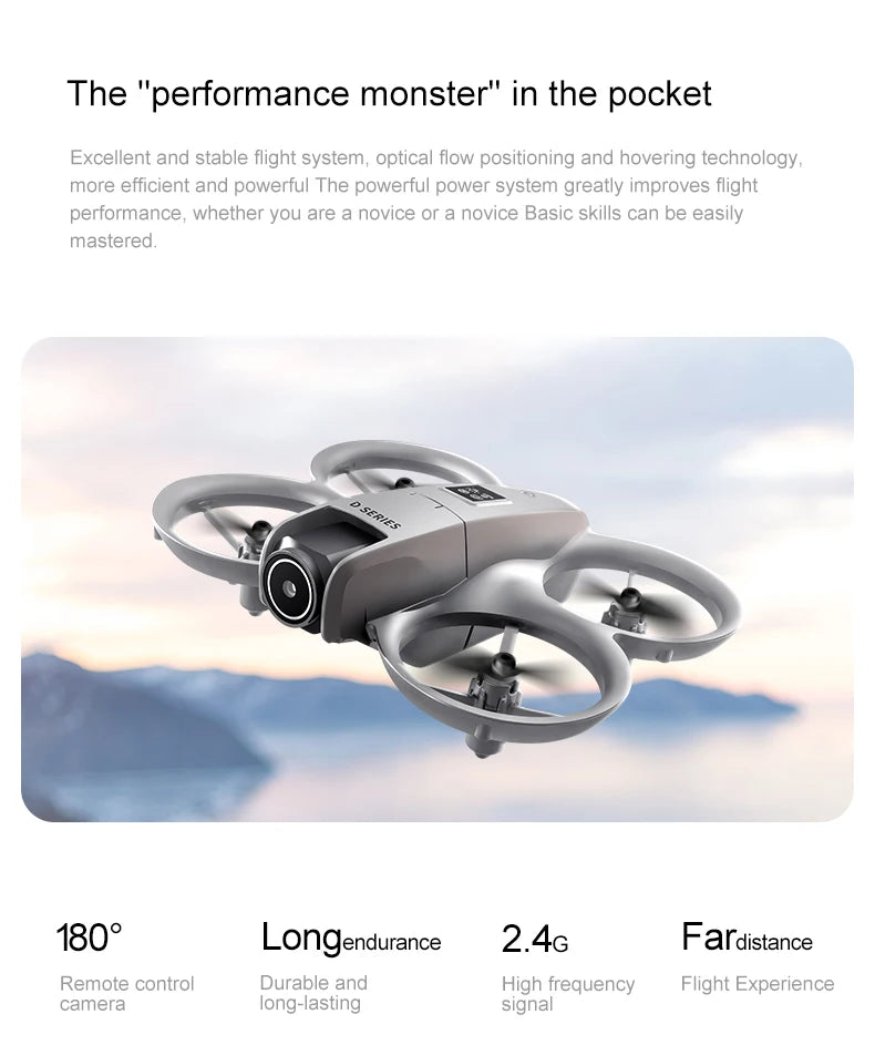 Mini drone Xiaomi D16 com câmera HD 8K ajustável de 180° e WiFi com fluxo de luz, drone de bolso para evitar obstáculos, quadricóptero RC