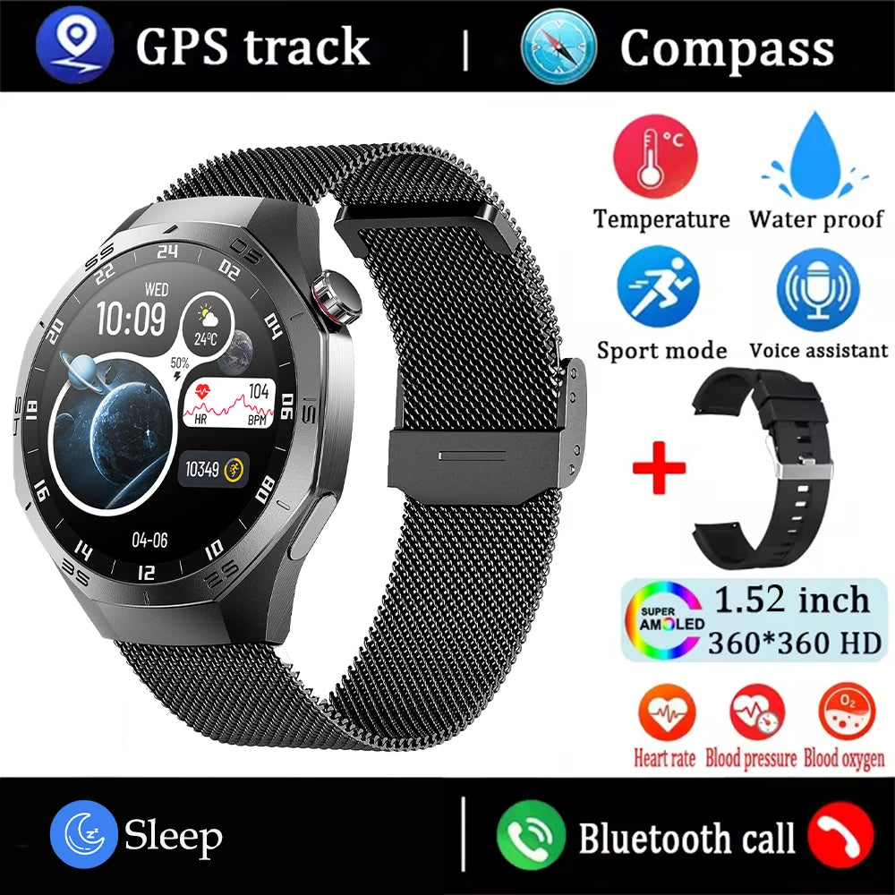 2025 Novo para Android e iOS Smart Watch Masculino Tela AMOLED GPS Trajetória de movimento Frequência cardíaca Bluetooth Chamadas SmartWatch à prova d'água