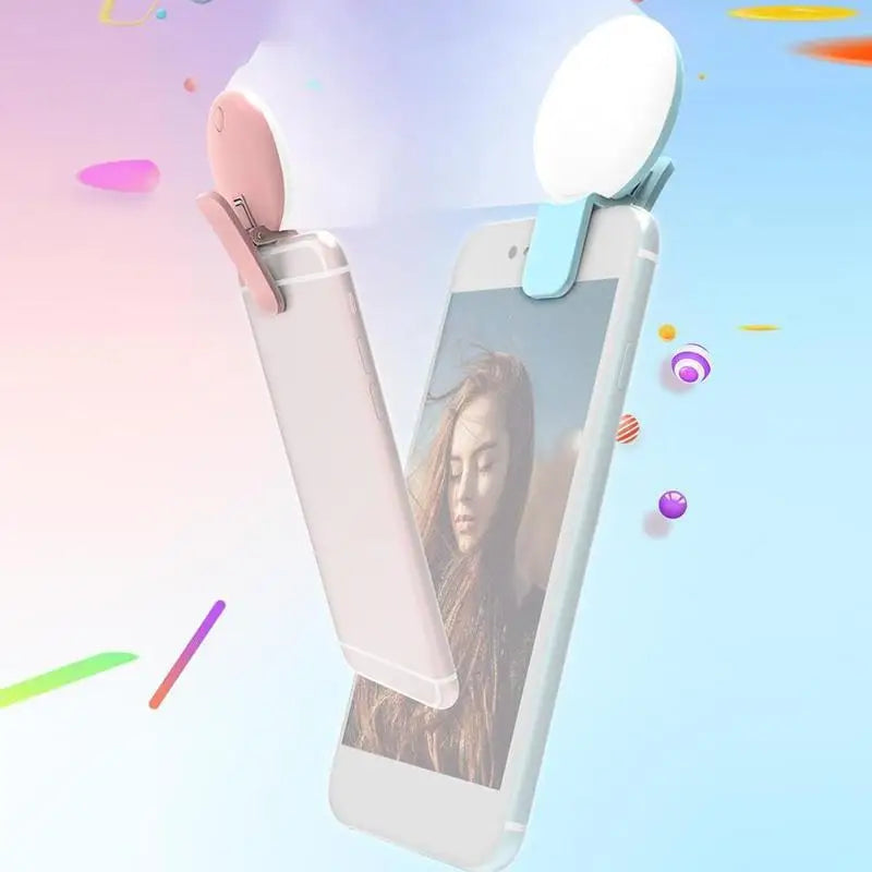 Luz de preenchimento universal para selfies em celulares, lâmpada LED portátil para vídeos ao vivo, acessórios para smartphones e iPhone, luz com clipe de carregamento USB