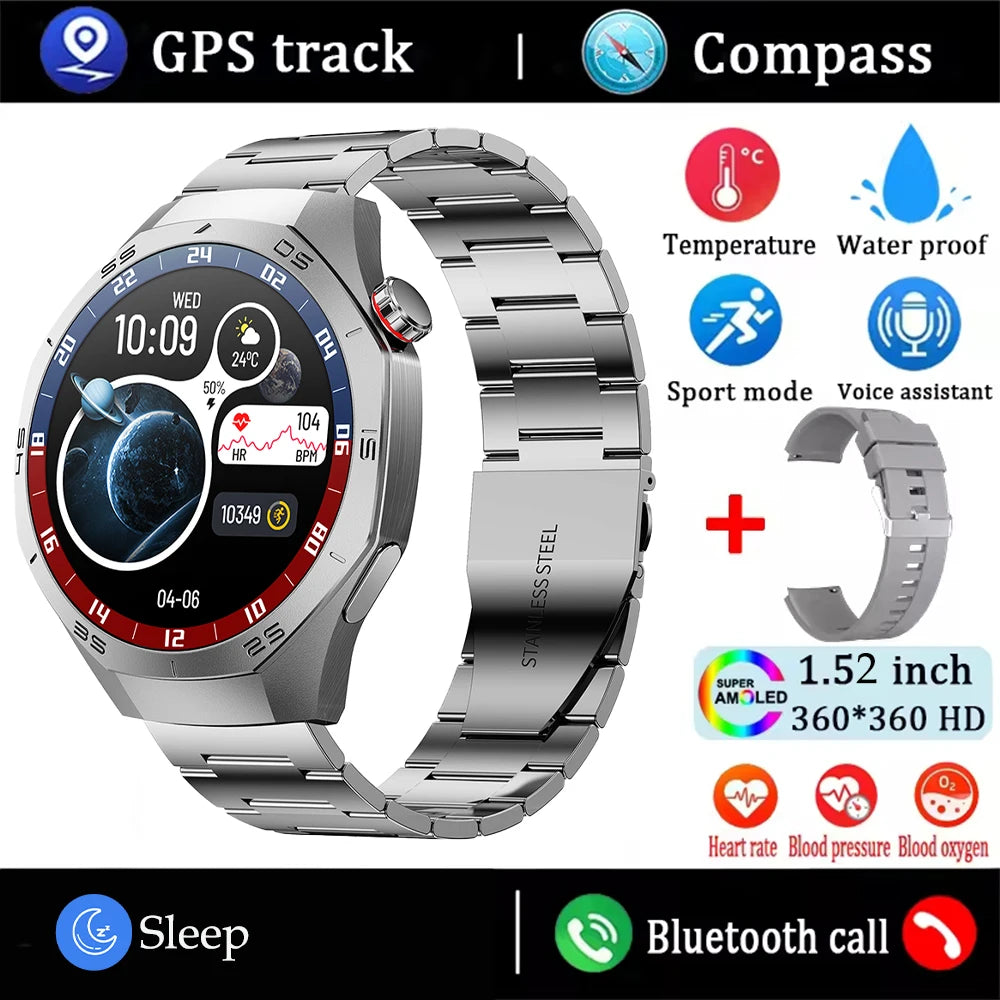 2025 Novo para Android e iOS Smart Watch Masculino Tela AMOLED GPS Trajetória de movimento Frequência cardíaca Bluetooth Chamadas SmartWatch à prova d'água