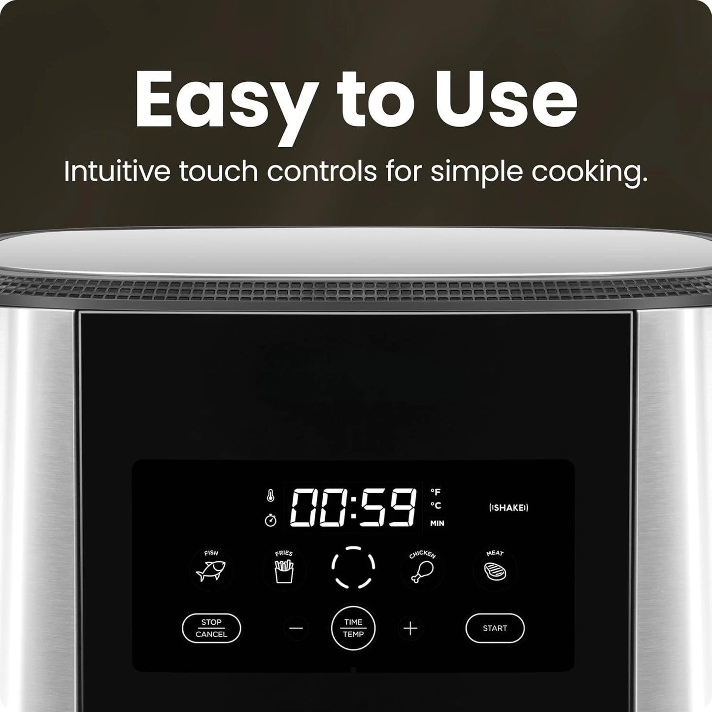 Fritadeira a ar Touch, tamanho família XL de 8 litros, predefinições de controle digital de um toque, batatas fritas, frango, carne, peixe