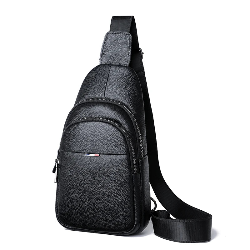 Bolsa de peito masculina 100% couro legítimo, bolsa de ombro masculina, bolsa mensageiro, bolsa transversal casual, bolsa de mão da moda masculina