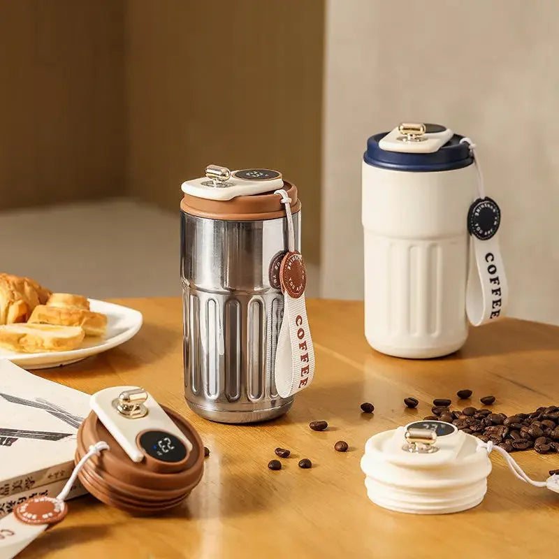 Garrafa térmica inteligente com temperatura digital LED para água, caneca de café, copo de aço inoxidável, garrafa térmica a vácuo para camping e natal