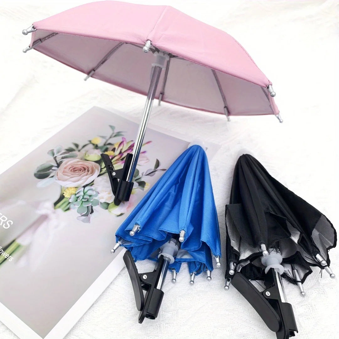 Suporte para celular de 27 cm, mini guarda-chuva criativo para ciclismo ao ar livre, protetor solar, acessório portátil para chuva ao ar livre