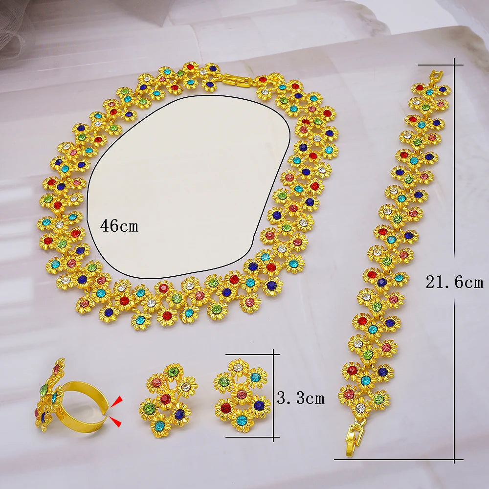 Conjuntos de joias finas 2023 para mulheres, presentes de casamento, colar, pulseira, brincos, anel, joias com contas africanas