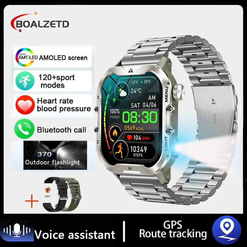 Novo relógio inteligente militar Xiaomi 2024 para homens, esportes ao ar livre, lanterna, fitness, monitor de saúde, 1,96" BT Call Smartwatch