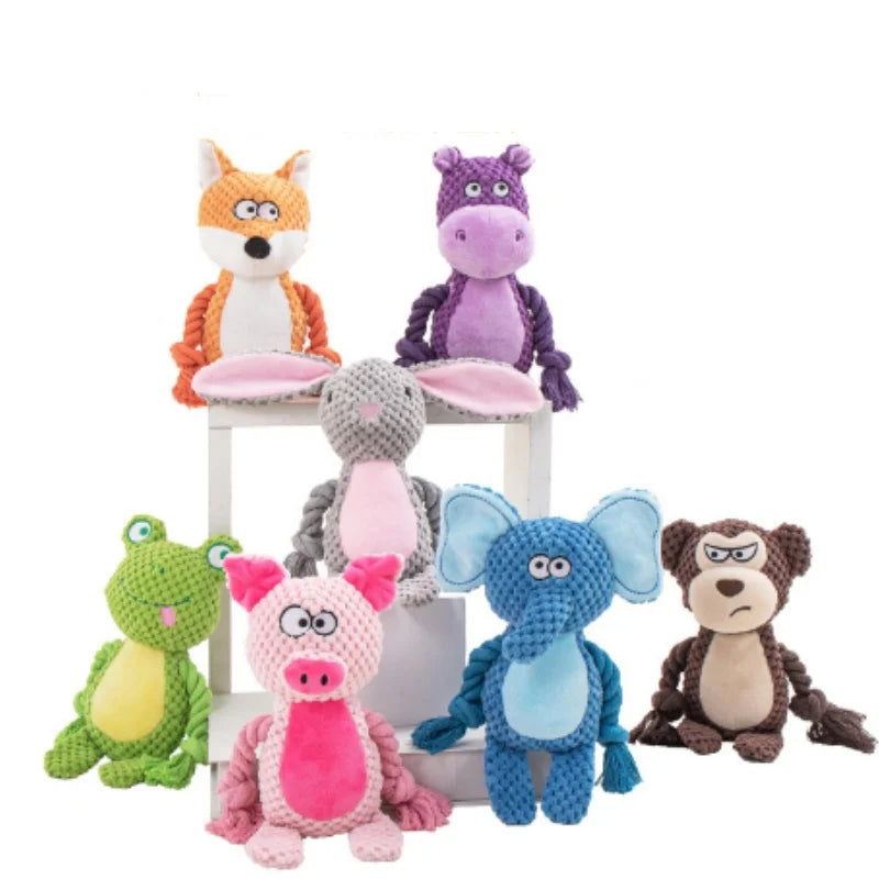 Brinquedo de empurrar fofo para animais de estimação, cachorro, auto-alívio, vocalização, elefante, raposa, gato, ranger de dentes e morder, brinquedo interativo de limpeza e mastigação