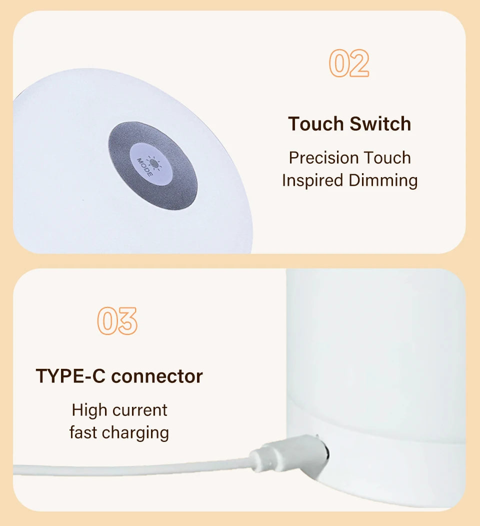 Lâmpada noturna LED sensível ao toque, USB, recarregável, regulável, de cabeceira, para decoração de quarto, presente de Natal, lâmpada noturna infantil