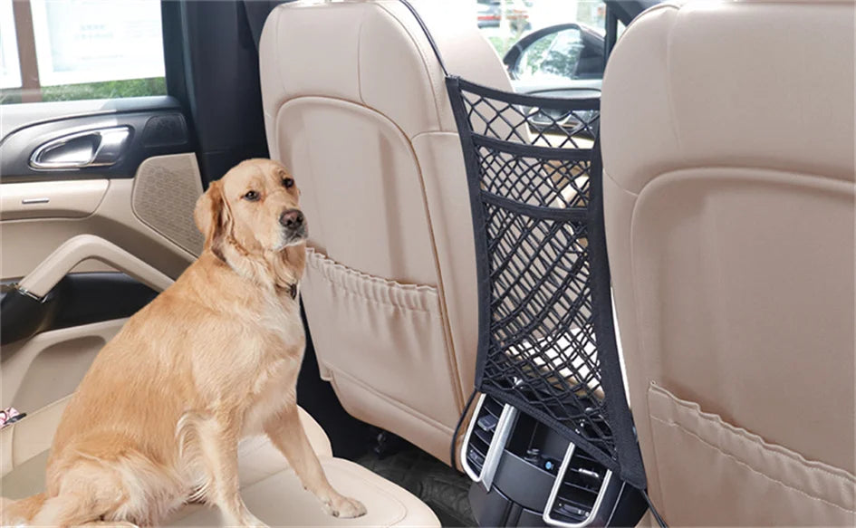 Rede de proteção para cães e animais de estimação, barreira de segurança para viagens, transportadora de carro, cerca para assento traseiro, anticolisão para crianças e animais de estimação com bolsa de armazenamento