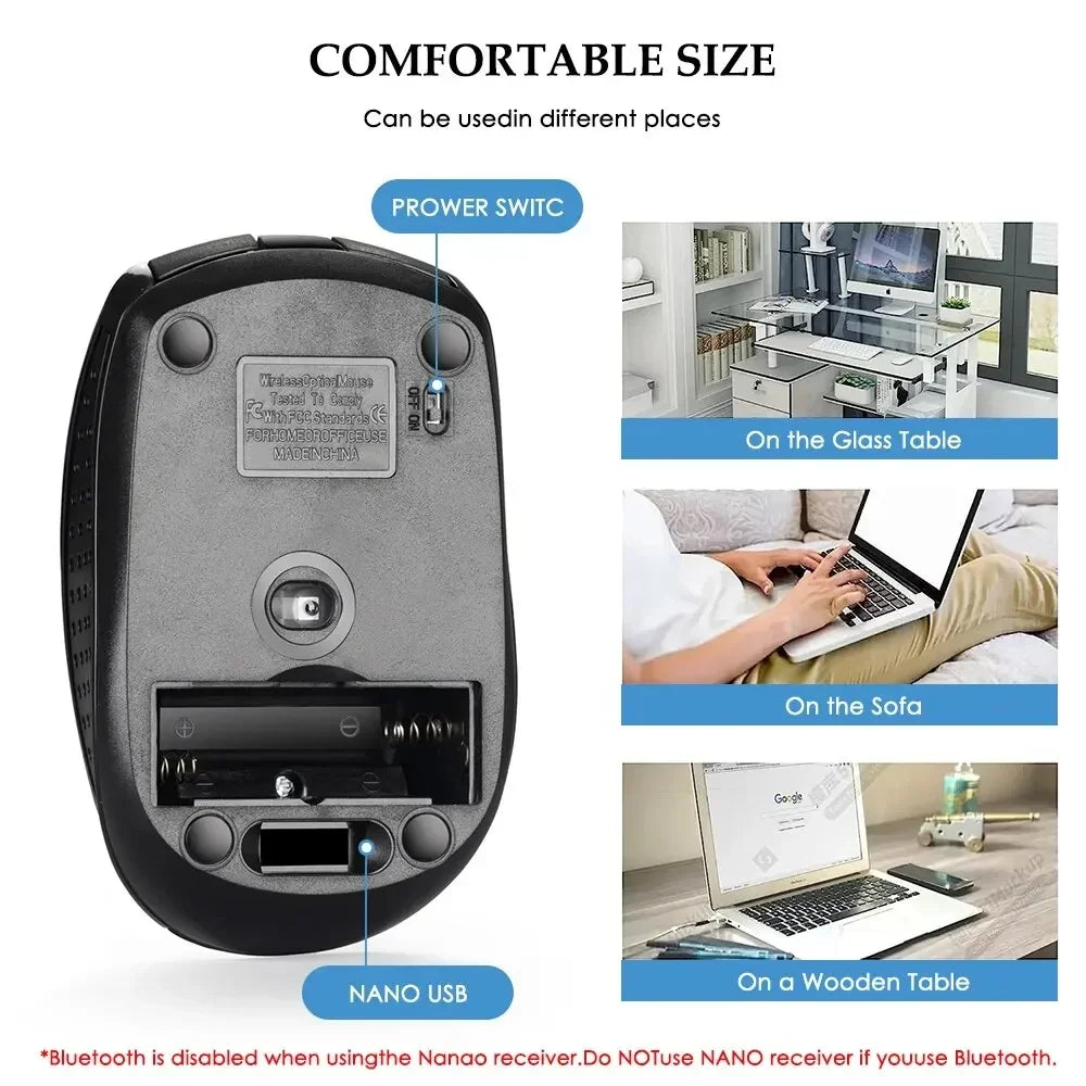 Mouse sem fio silencioso 2.4G portátil, móvel, óptico, mouse de escritório, níveis de DPI ajustáveis para notebook, PC, laptop, MacBook