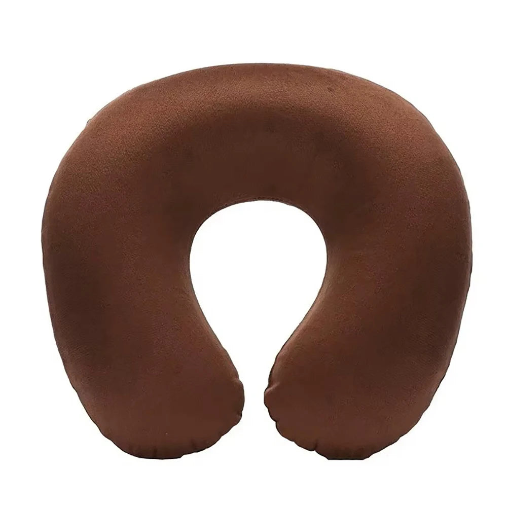 Travesseiro de viagem em formato de U, portátil, preguiçoso, inflável, suporte cervical, curto, pelúcia, itens essenciais para dormir no escritório