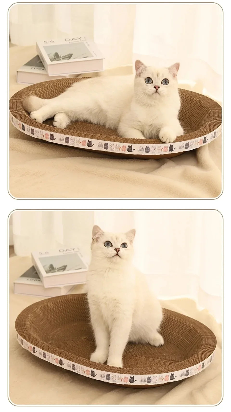 Arranhador de gato ondulado de papelão oval para gatos, tigela, ninho para cama interna, garra de trituração, placa de arranhar para gatos redonda