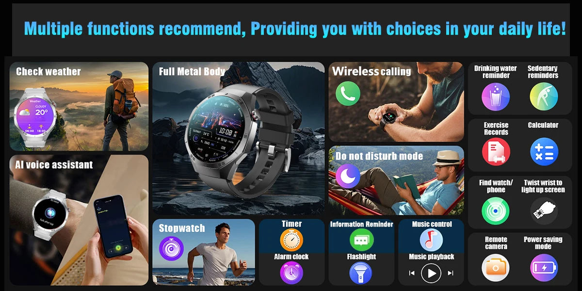 2025 Novo para Android e iOS Smart Watch Masculino Tela AMOLED GPS Trajetória de movimento Frequência cardíaca Bluetooth Chamadas SmartWatch à prova d'água
