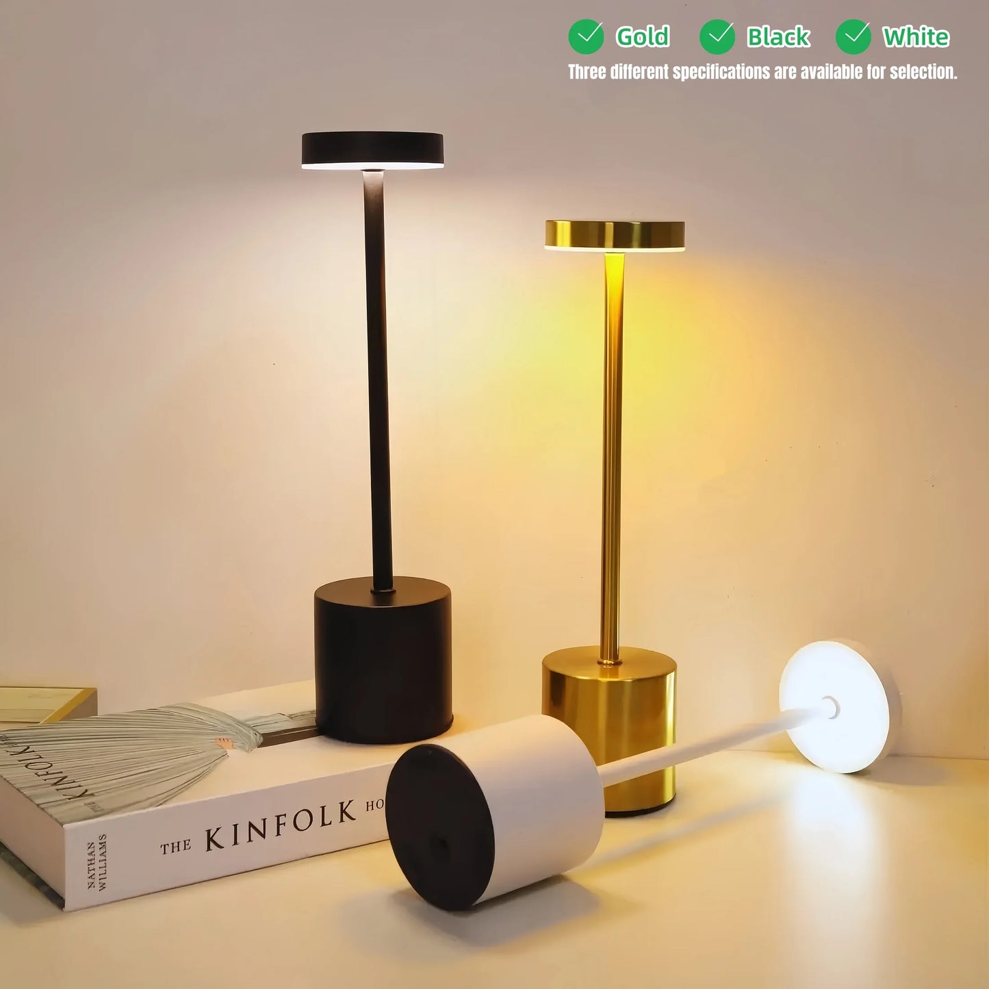 Luminária de mesa LED com carregamento sem fio | 3 cores + dimerização ajustável | Carregamento USB | Luminária de cabeceira | Presente de festival.