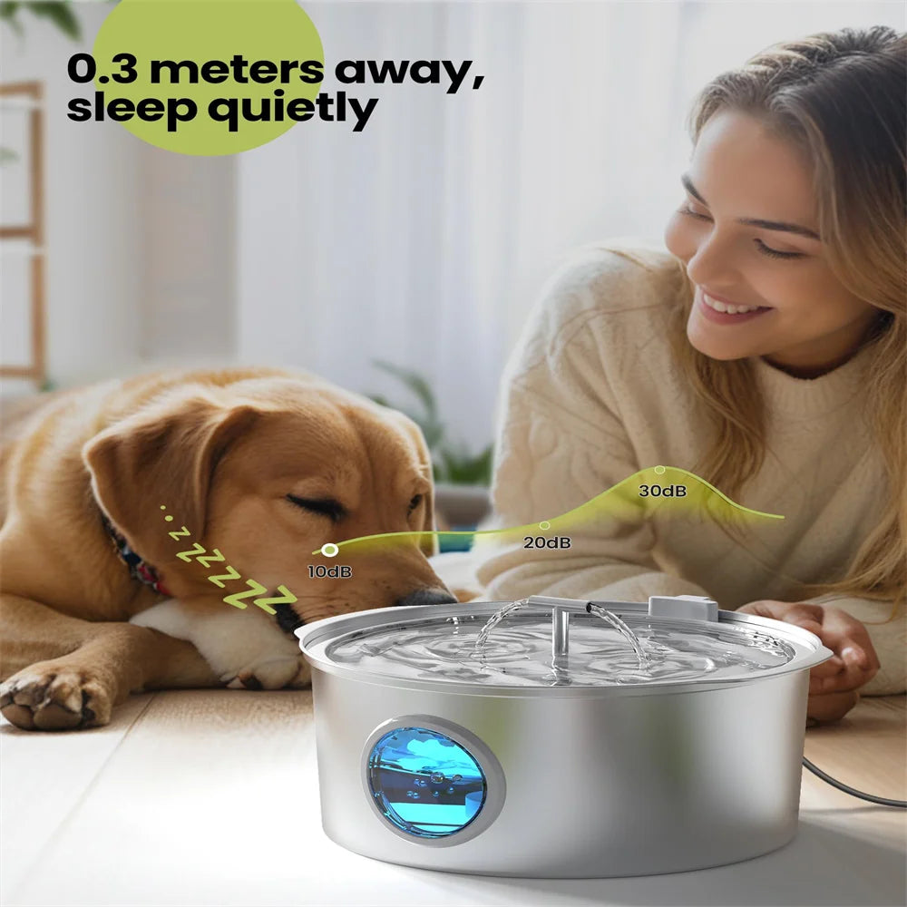 Bebedouro de aço inoxidável de grande capacidade para gatos, cães e animais de estimação, 7L, com janela de nível de água, bomba d'água silenciosa, dispensador com tigela de água USB