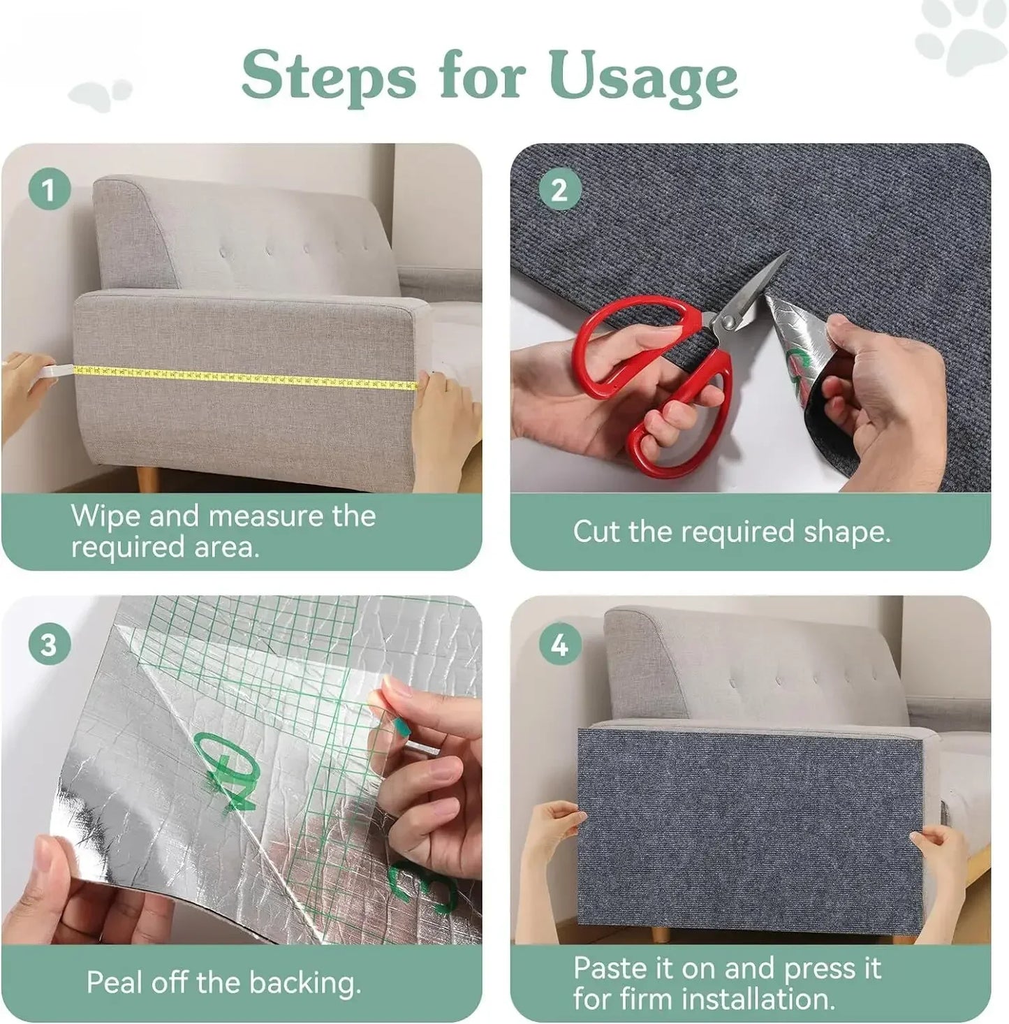 Tapete arranhador para gatos, tapete autoadesivo e aparável, poste arranhador para gatos, carpete para proteção de sofás e móveis anti-arranhões