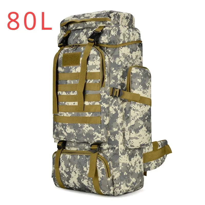 Mochila de montanhismo 80L/100L, mochila tática de escalada, mochila grande para atividades ao ar livre, caminhadas, camping, bolsas de viagem