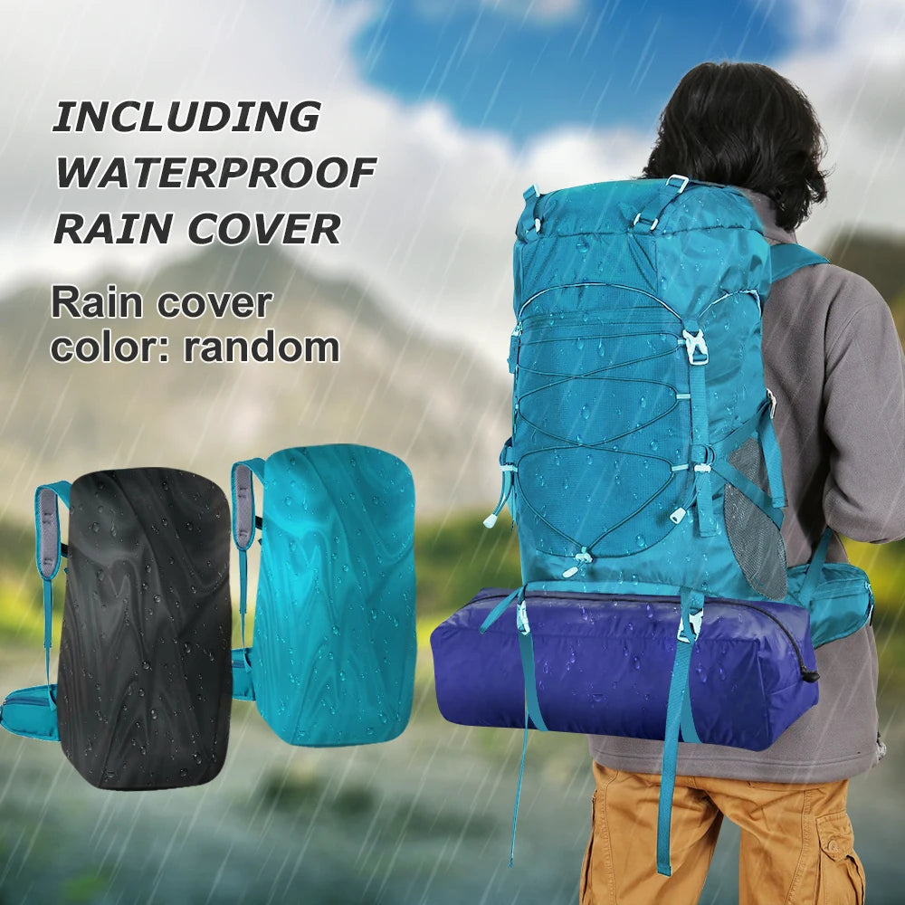 Mochila de caminhada WESTTUNE 50L com capa de chuva, bolsa multifuncional para montanhismo, mochila para atividades ao ar livre, para viagens, trekking e acampamento