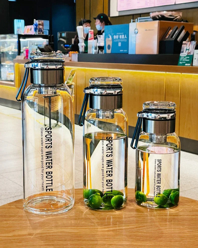 Garrafa de vidro grande de 2L para água, copo transparente para suco de leite, copo portátil à prova de vazamento para bebidas, chá, garrafa de vidro de 2L