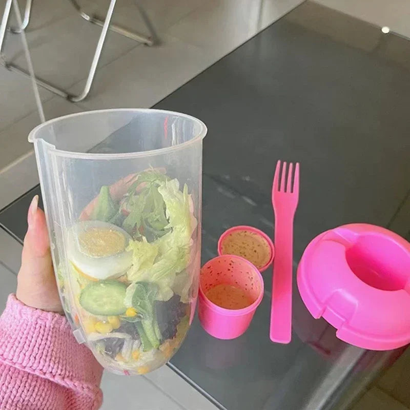 1 peça/copo de salada portátil, tigela de salada de café da manhã com garfo, lancheira escolar, armazenamento de alimentos, caixa bento, iogurte, aveia, cereal, leite, copo